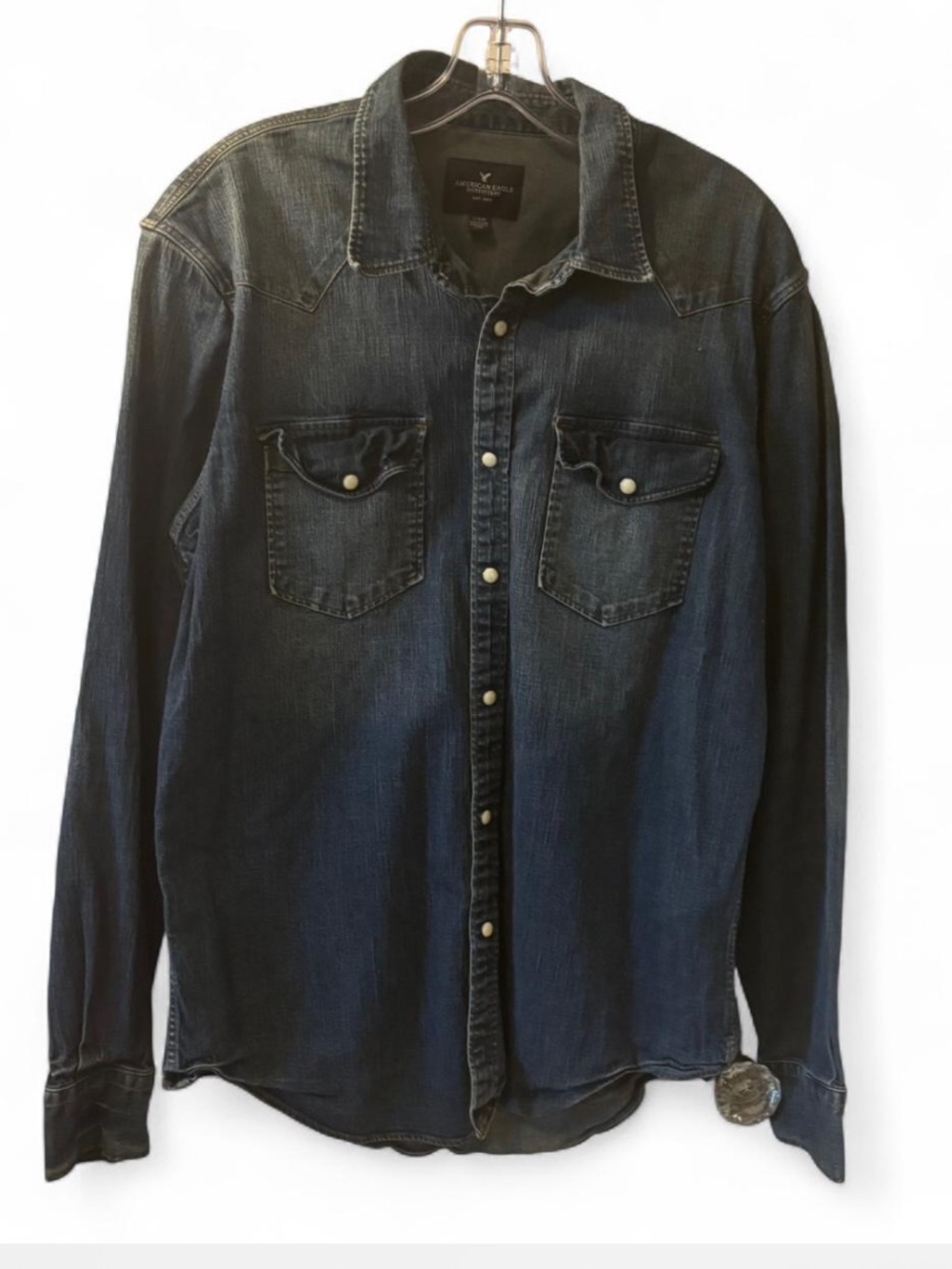 American Eagle Outfitters Ombré Washed Blue Denim Pearl Snap Shirt Western Boho - Picture 2 of 5